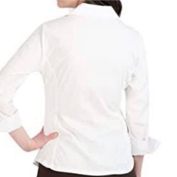 🩵Zac & Rachel White Pleated Button Front Adjustable Long Sleeve Top Large - Picture 2 of 16